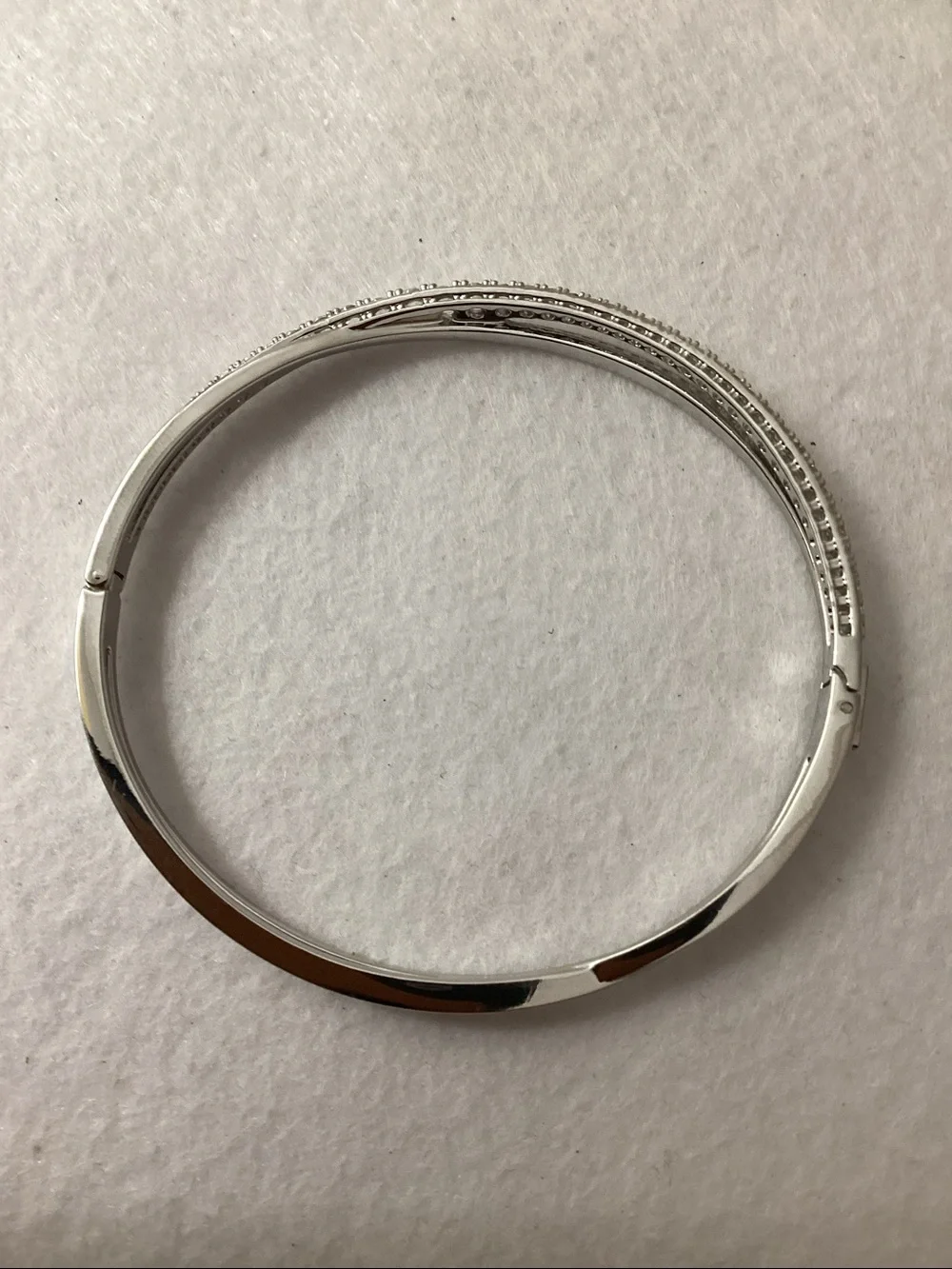 Swarovski Silver-Tone Pavé Twisted Double-Row Bangle Bracelet